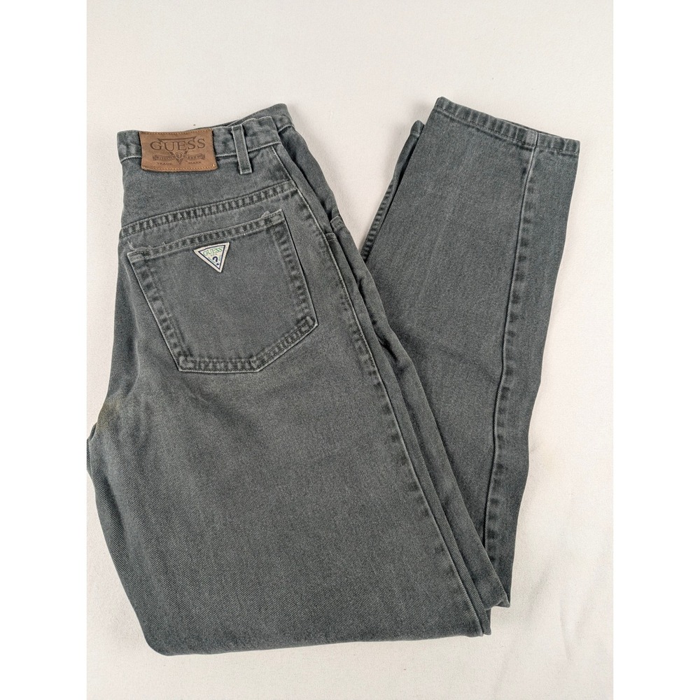 Vtg Guess Jeans Womens 30 Gray High Waisted Tapered Leg Button Fly Made in USA